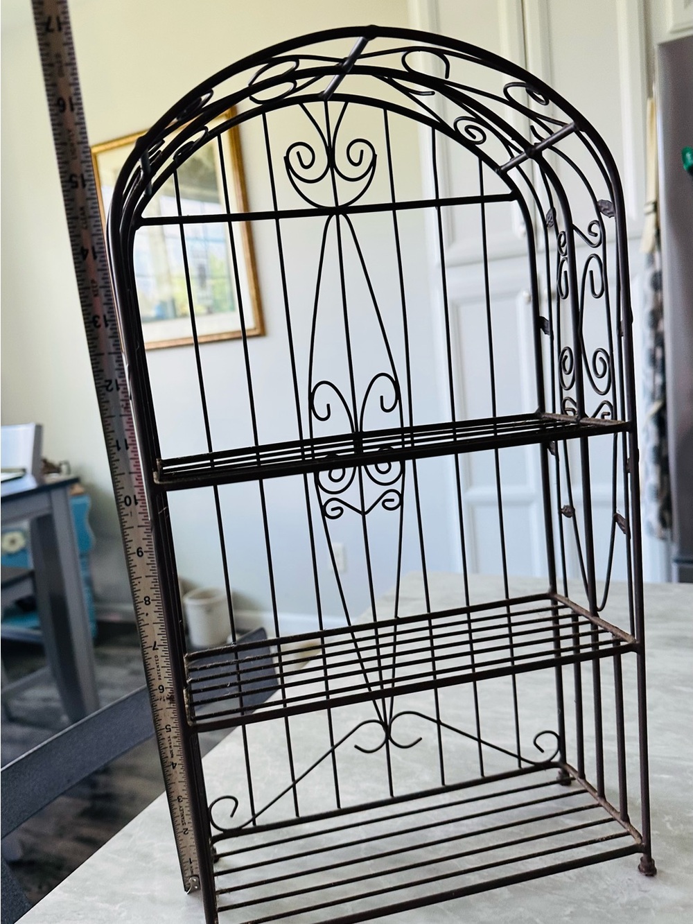 Decorative Brown Metal Wire Shelf - Elegant Scroll Design - Picture 3 of 4